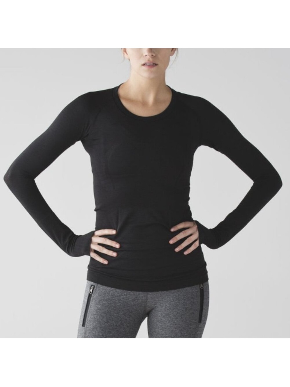Lululemon Swiftly Tech Long Sleeve Crew Black Silverescent Seamless Size 8